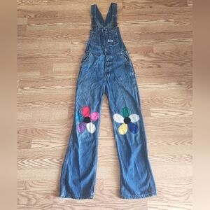 GUC Vintage Denim Overalls with Colorful Flower Patches, Size S